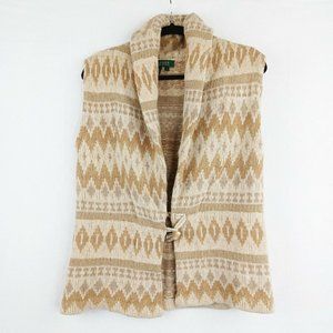 Vtg RALPH LAUREN Aztec Shawl Collar Wool/Silk/Linen/Angora Toggle Sweater Large
